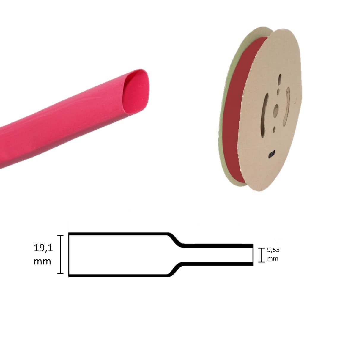 Gaine thermorétractable 19,1 mm à 9,55 mm (Rouge)