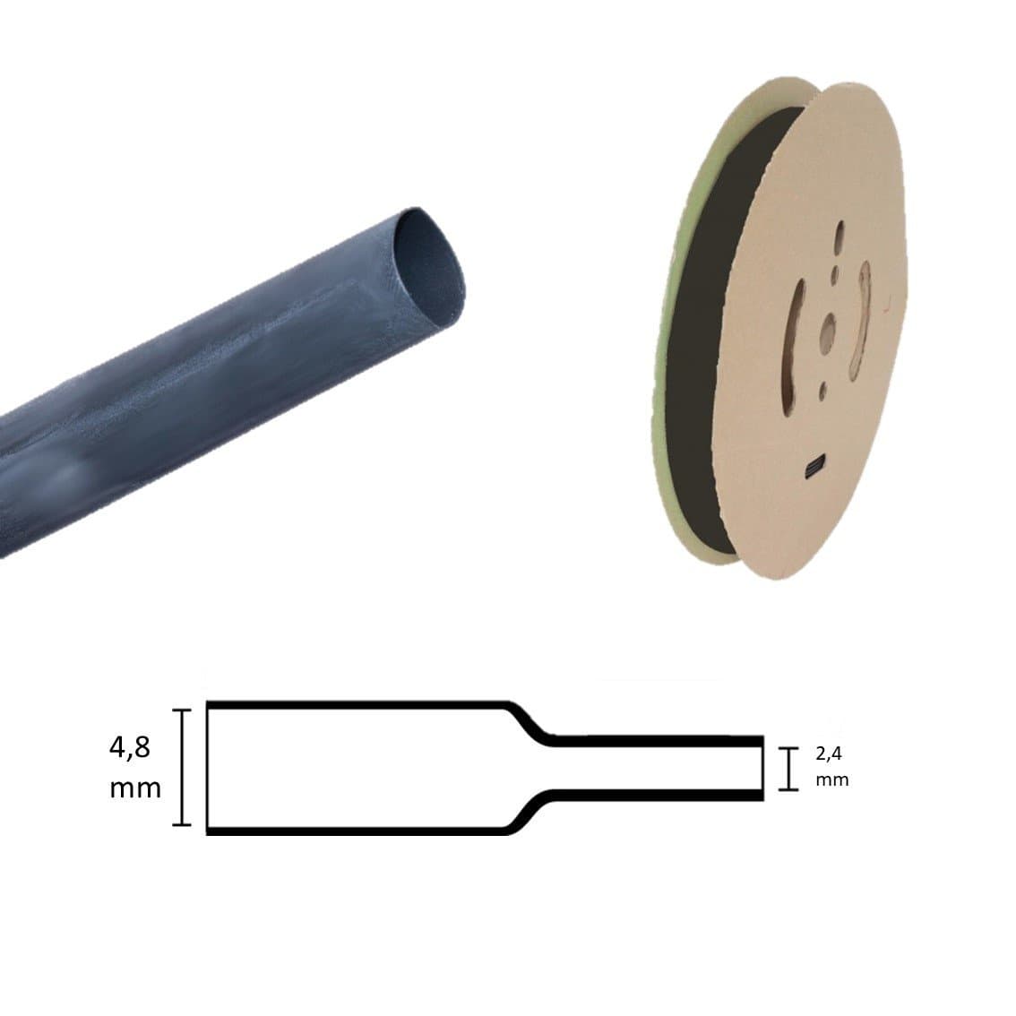 Gaine thermorétractable 4,8 mm à 2,4 mm – Noir (au mètre)